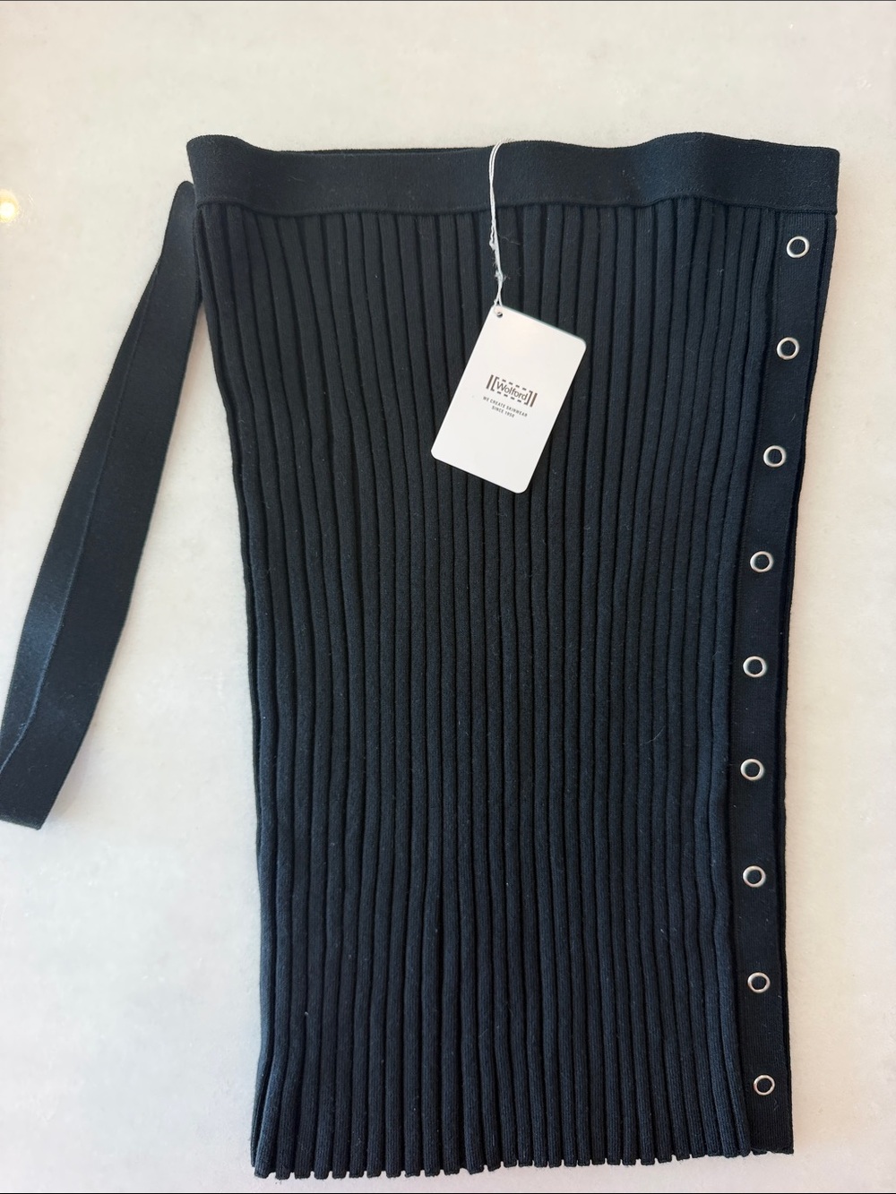 Wolford Black Ribbed Pencil Skirt with Snap-Trim